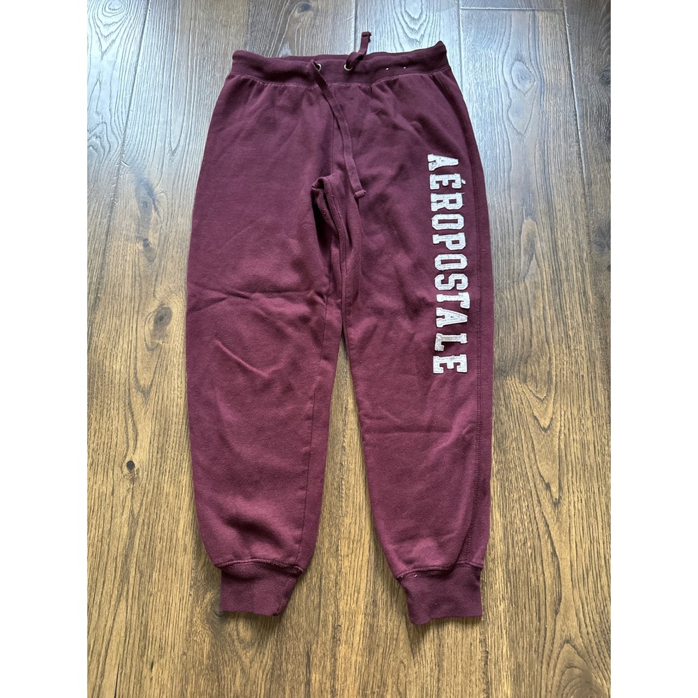 Aeropostale Womens Burgundy Maroon Logo Jogger Sweatpants Size Medium Fleece